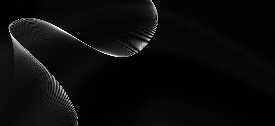 Abstract white wave lines forming a flowing shape on a dark black background Stock Illustration