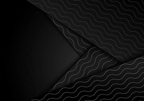 Abstract white wave lines pattern on black stripes overlapping layer on dark Stockillustratie