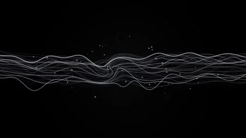 Abstract white wave lines with small particles flowing on dark background f.. Stock Footage 345574221
