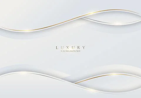 Abstract white wave shape with gold thread lines and lighting on clean backgr Illustrazione stock