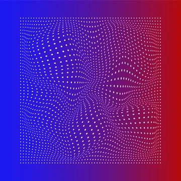 Abstract white wavy dots on gradient background. Blue, red. Vector. Stock Illustration