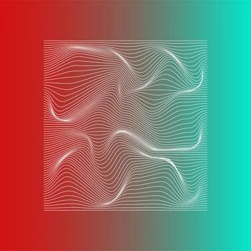 Abstract white wavy lines on gradient background. Red, turquoise. Vector. Stock Illustration