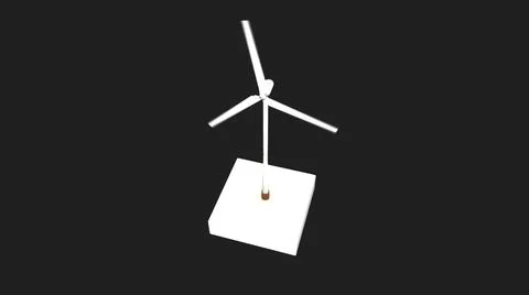 Abstract white windmill turbine with rotating blades isolated on black Stock Illustration