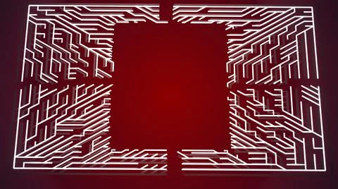 Abstract white wireframe on red bg. Ai growing geometric pattern of lines form Stock Illustration