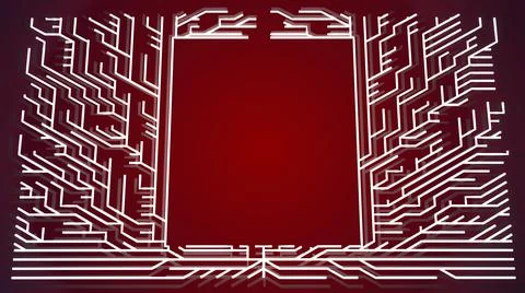 Abstract white wireframe on red bg. Ai growing geometric pattern of lines form 库存插图