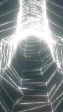 Abstract white wireframe tunnel with geometric lines and perspective depth, r Stock Illustration