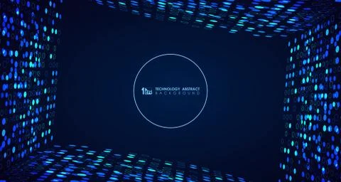 Abstract wide blue technology circle dots pattern line of digital cover Stock Illustration