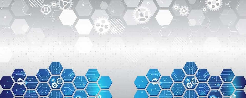Abstract wide technology background with hexagons and gear wheels. Hi-tech ci Stock Illustration