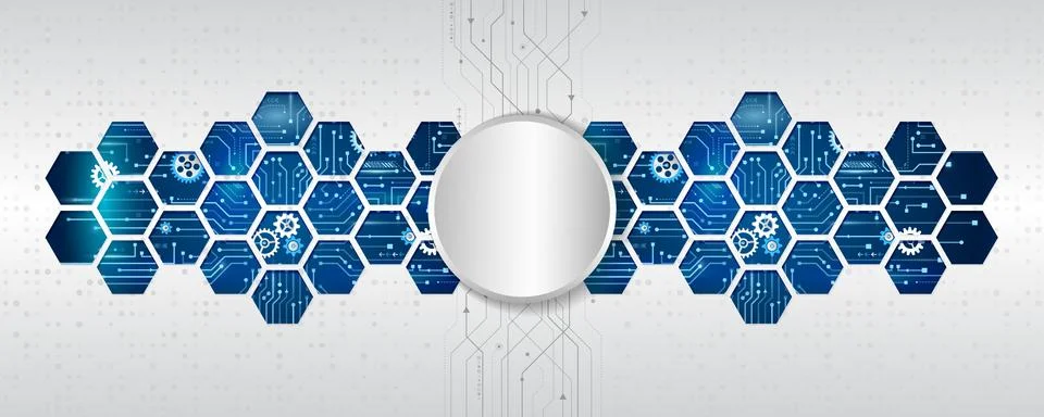 Abstract wide technology background with hexagons and gear wheels. Hi-tech ci Stock Illustration
