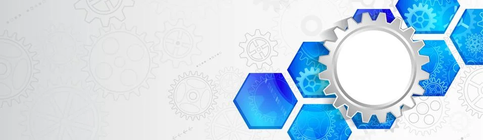 Abstract wide technology background with hexagons and gear wheels. Hi-tech ci Stock Illustration