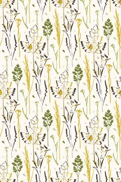 Abstract wild grass seamless pattern. Earth tone colors, brush graphic outline Stock Illustration