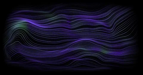 Abstract winding lines of different colors on a black background. Vector illu Stock Illustration