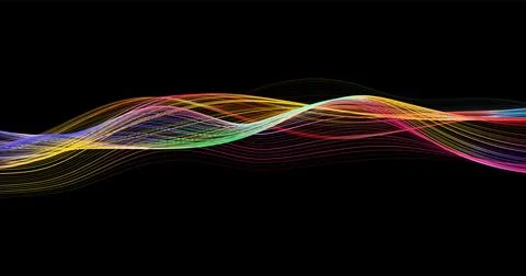 Abstract winding lines of different colors on a black background. Vector illu Stock Illustration