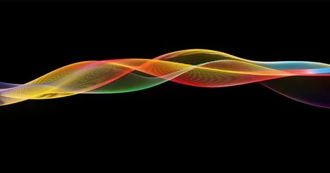Abstract winding lines of different colors on a black background. Vector illu Stock Illustration