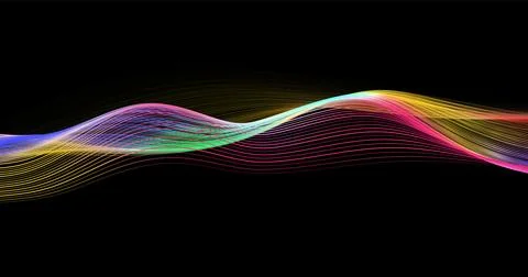 Abstract winding lines of different colors on a black background. Vector illu Stock Illustration