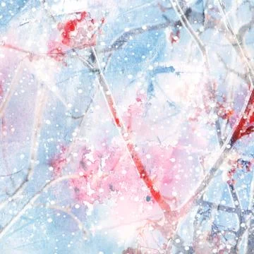 Abstract winter background with ashberry Stock Illustration