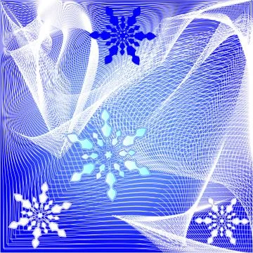 Abstract winter background with fine white mesh and snowflakes Stock Illustration