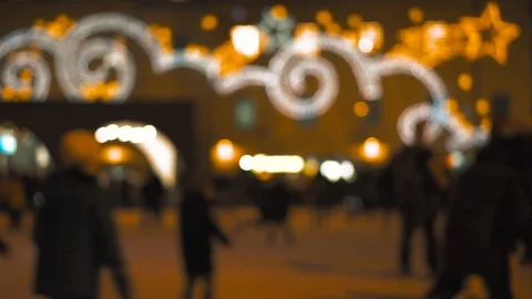 Abstract winter background. Night skating rink in a defocus  Stock-Footage 122225655
