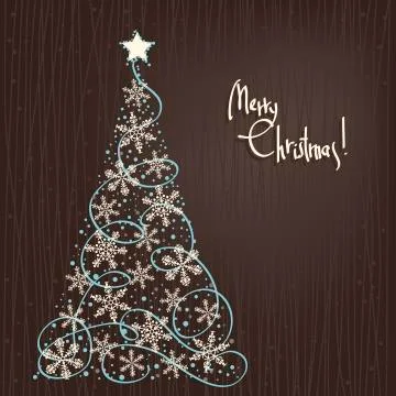 Abstract Winter Background with Stars Christmas Tree Stock Illustration