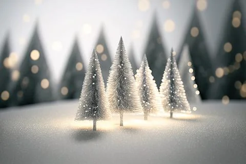 Abstract winter forest with blurred lights in snow, beautiful white christm.. イラスト素材