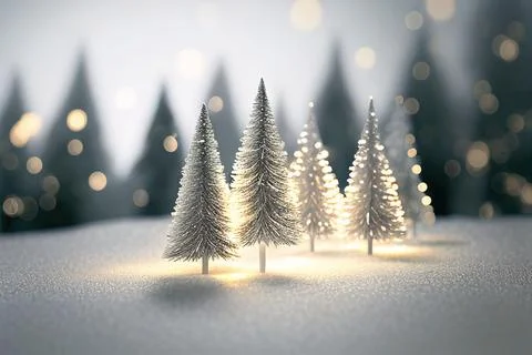 Abstract winter forest with blurred lights in snow, beautiful white christm.. イラスト素材