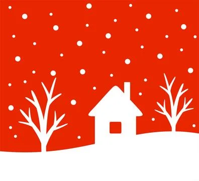 Abstract winter forest with trees and house Illustrazione stock
