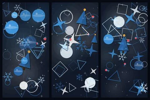 Abstract Winter Holiday Backgrounds with Geometric Shapes and Ornaments Set Stock Illustration