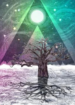 Abstract winter landscape and tree イラスト素材