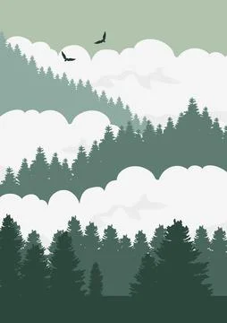 Abstract winter landscape postcard composition. Mountains forest cloudscape.. Stock Illustration