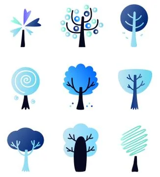 Abstract winter vector trees set isolated on white Stock Illustration