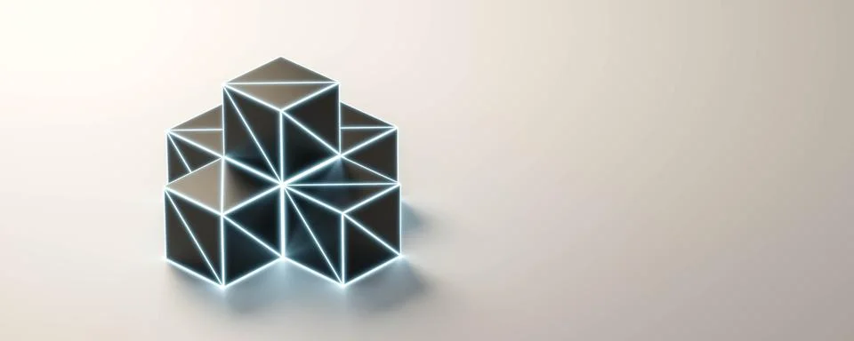 Abstract wire mesh cube with blue light technology concet 3d render illustration イラスト素材
