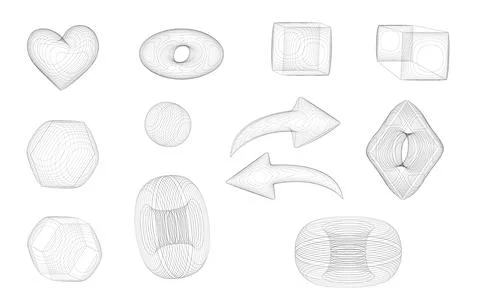 Abstract Wireframe 3D Geometric Shapes and Arrows 스톡 일러스트