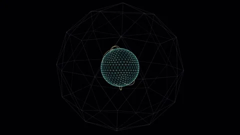 Abstract Wireframe Atom Model Rotating in Digital Geometric Sphere Stock Footage 324620215