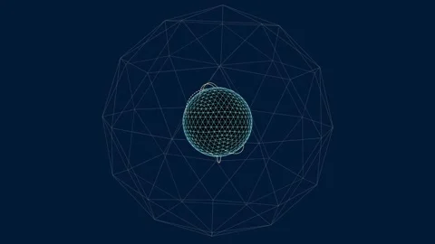 Abstract Wireframe Atom Model Rotating in Digital Geometric Sphere Stock-Footage 324620216