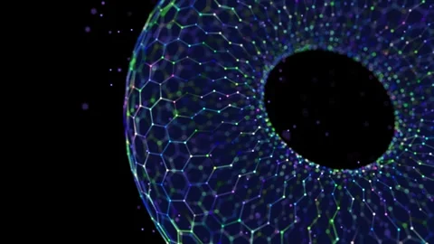 Abstract wireframe blue torus shape with grid on black. Futuristic eye from.. Stock-Footage 332107664