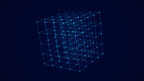 Abstract wireframe cube. Digital blockchain concept. Futuristic blue background. Stock Footage 154535800
