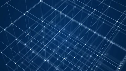 Abstract wireframe cube. Digital blockchain concept. Stock Footage 155100612