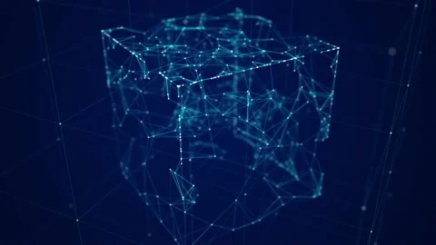 Abstract wireframe cube. Digital blockchain concept. Stock Footage 169360310