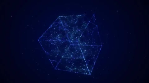 Abstract wireframe cube. Digital blockchain concept. Stock Footage 275862371