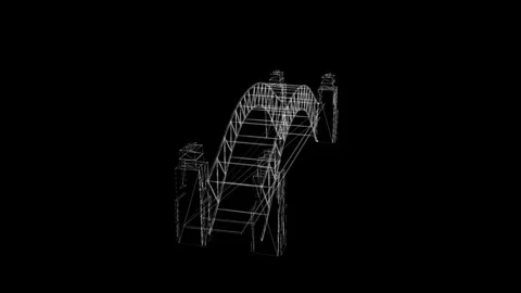 Abstract Wireframe Design of Iconic Bridge Architecture at Night in Futuris.. Stock Footage 341778595