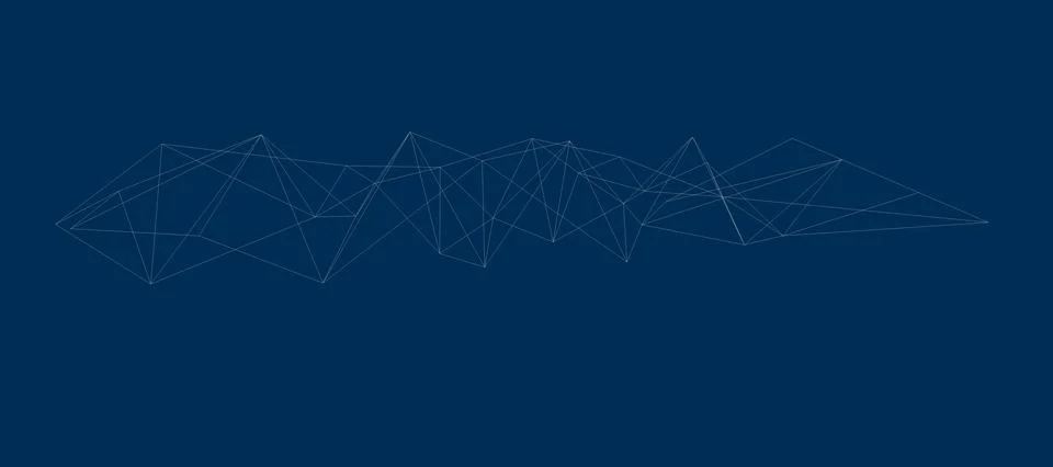 Abstract wireframe digital line surface blue background white shading, big da Illustrazione stock