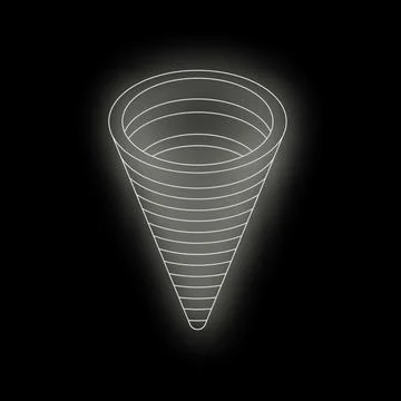 Abstract wireframe funnel converging to single point on black background Stock Illustration
