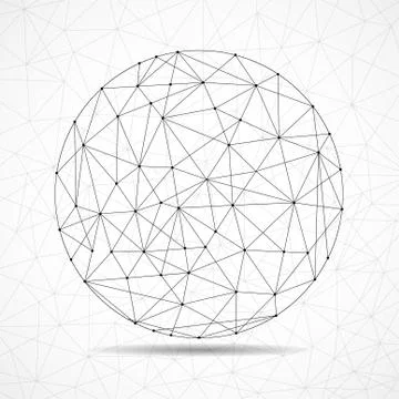Abstract wireframe globe sphere, network connections with dots and lines. Vector Stock Illustration