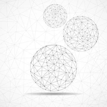 Abstract wireframe globes, network connections with dots and lines Stock Illustration