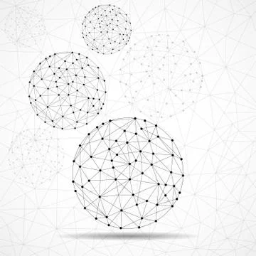 Abstract wireframe globes, network connections with dots and lines isolated on Stock Illustration