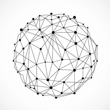 Abstract wireframe mesh sphere with dot and lines, network connections. Pol.. イラスト素材