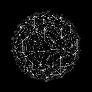 Abstract wireframe mesh sphere with dot and lines, network connections. Pol.. Ilustração Stock