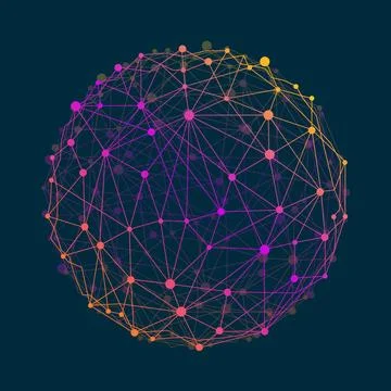 Abstract wireframe mesh sphere with dot and lines, network connections. Pol.. イラスト素材