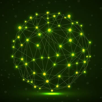 Abstract wireframe mesh sphere with glowing dot and lines, network connecti.. Stockillustratie