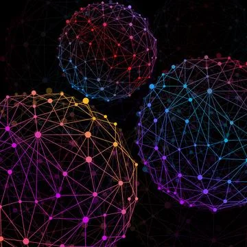 Abstract wireframe mesh spheres with dot and lines, network connections. Poly Stock Illustration